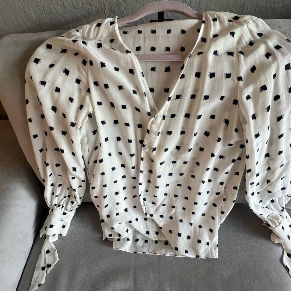 Light delicate polka dot blouse by Massimo Dutti  tapered ribboned sleeves.